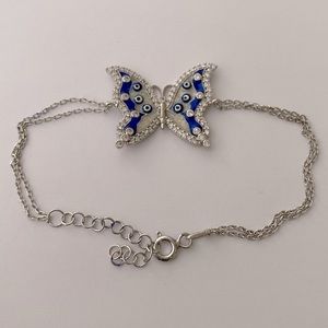 925 Silver butterfly bracelet blue evileye cz stones handmade enamel
